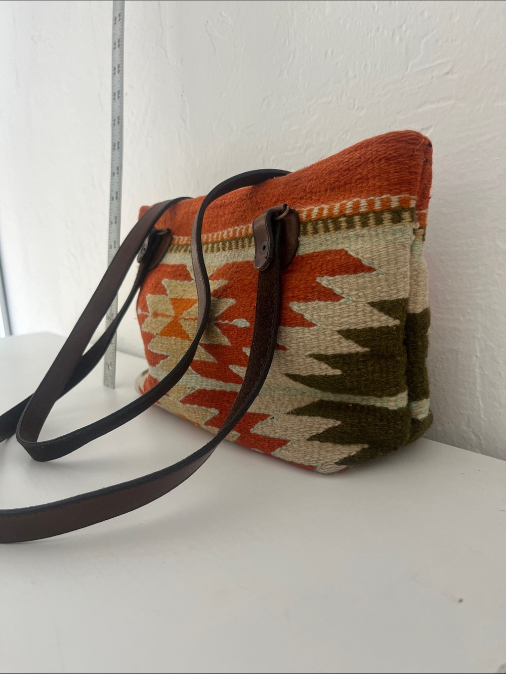 Artisan Aztec Shoulder Bag in Rust, Olive & Cream - Picture 2 of 6
